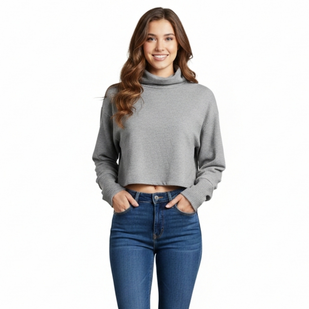 Project‎ Social T Simple Grey Basic Cropped Turtleneck Knit Top Small